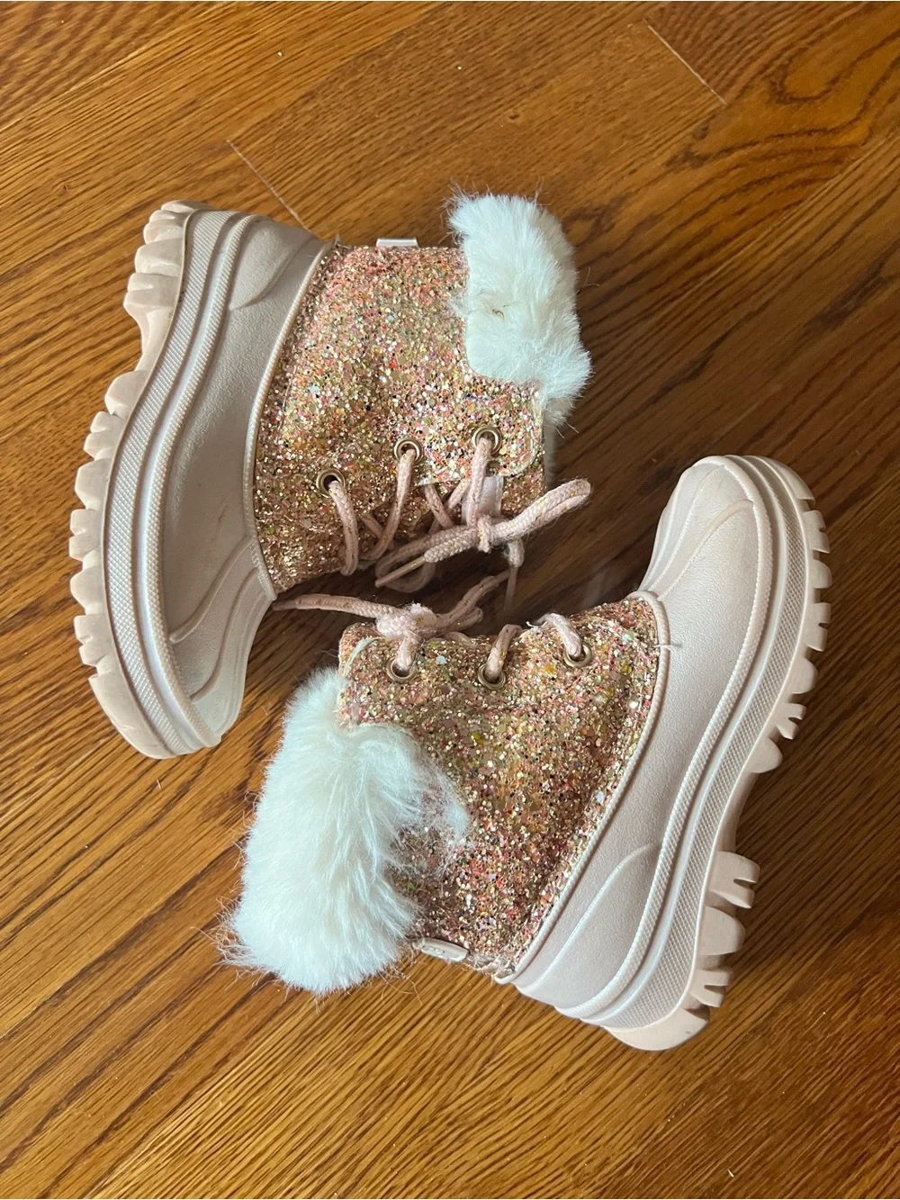 London Fog Girls Pink Glitter Faux-Fur Winter Boots
